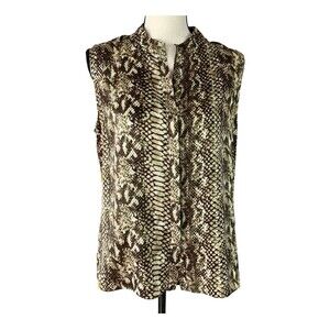 T. Tahari Sleeveless Top Women M Reptile Print Front Full Hidden Snap Front